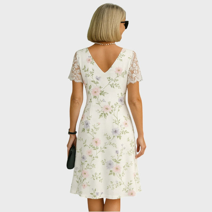 Laura | Elegant Midi Kjole med Blonde Detaljer