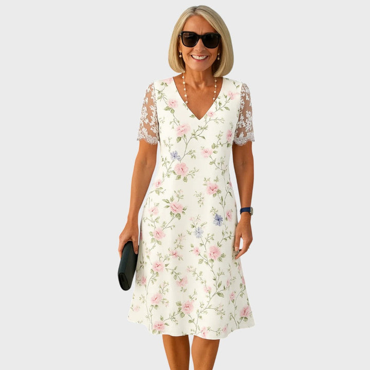 Laura | Elegant Midi Kjole med Blonde Detaljer