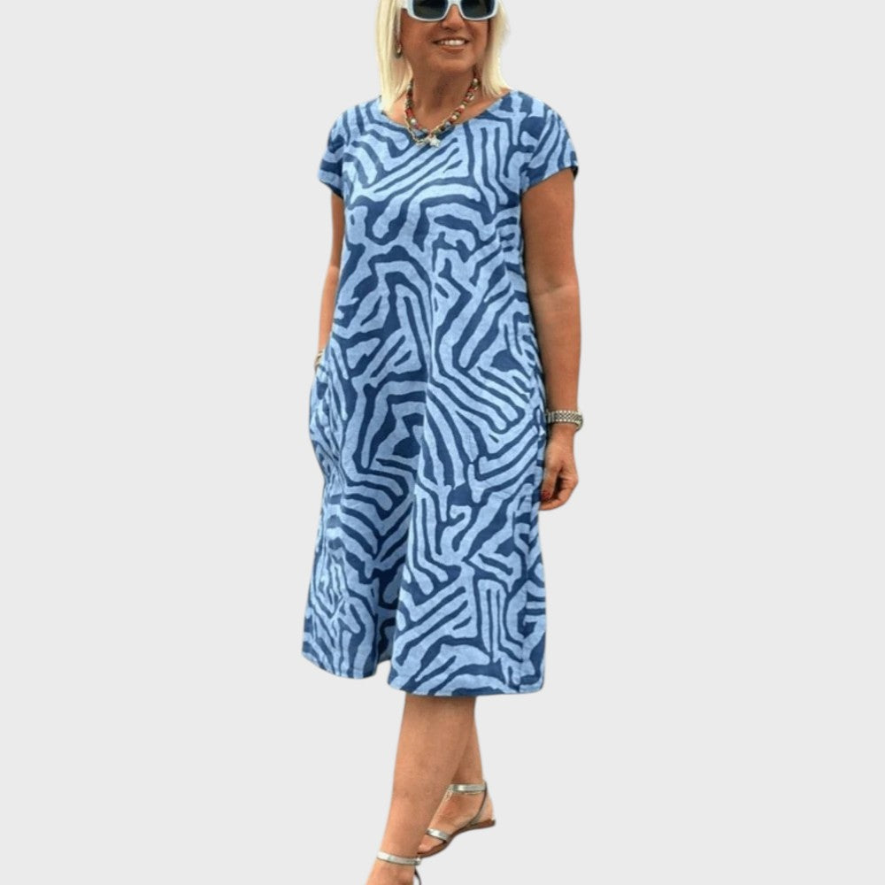 Giselle | Sommerkjole med Rund Udringning og Smukt Print